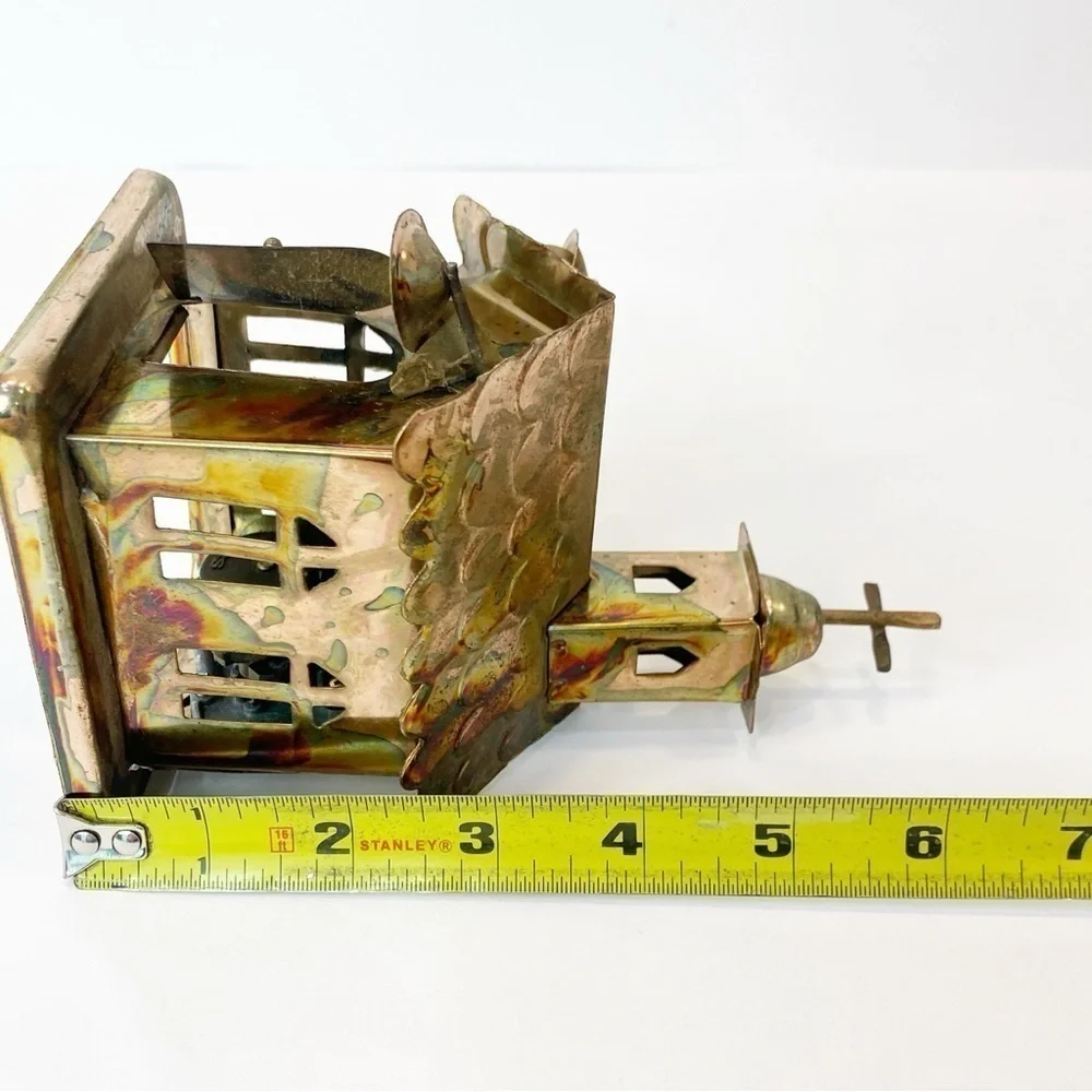 Vintage Copper Color Tin Wind Up Church Music Box Plays Amazing Grace Holidays